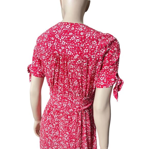 Rouje Laura Midi Dress Red Floral Print Sz 36 Short Sleeves V-Neck 100% Viscose - Picture 9 of 16